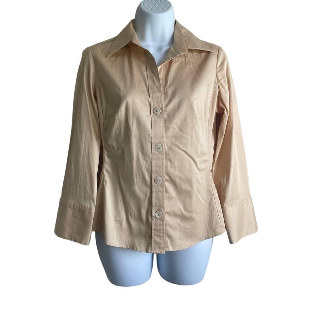 Banana Republic Top Women S Gold Collar V-Neck Long Flared‎ Sleeve Button Up